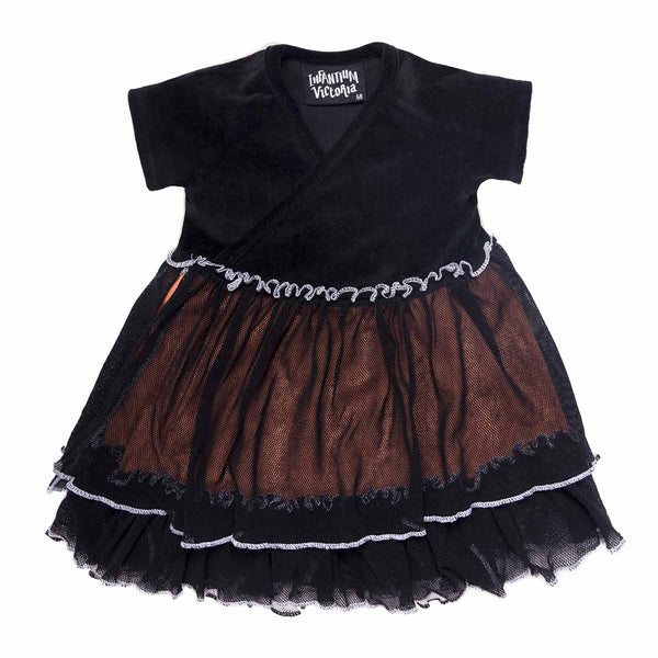 Baby-Mädchen-Samtkleid in Schwarz mit Tüll