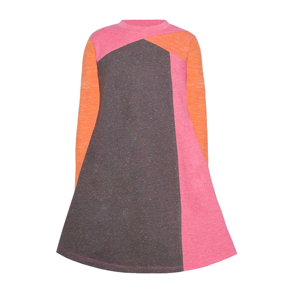 Rosa und orangefarbenes Colorblock-Kleid für Mädchen 