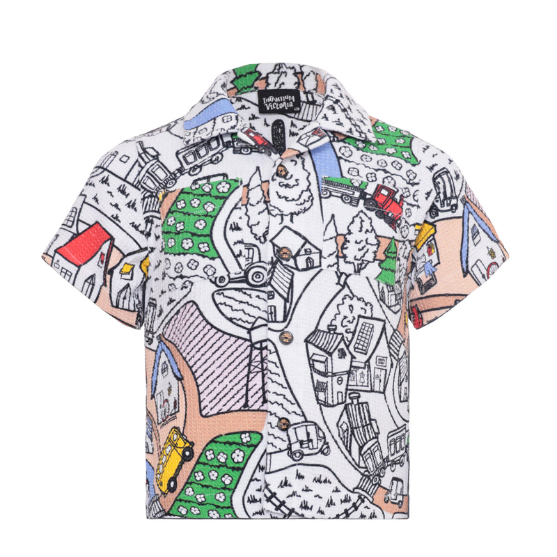 Village Print Boys and Girls Button Up Shirt