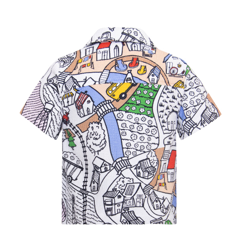 Village Print Boys and Girls Button Up Shirt