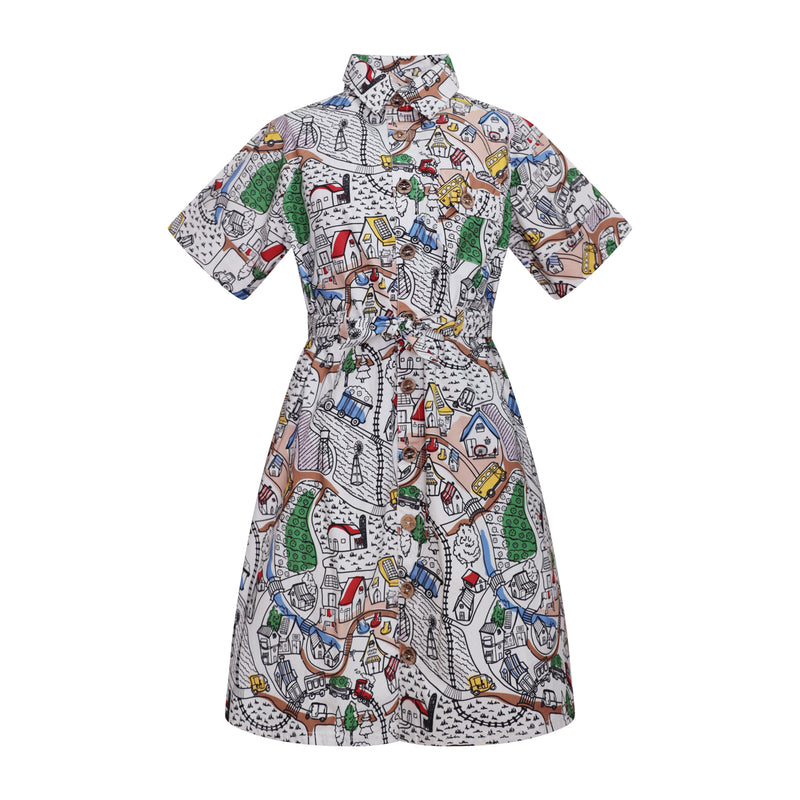 Village Print Girls Summer Dress