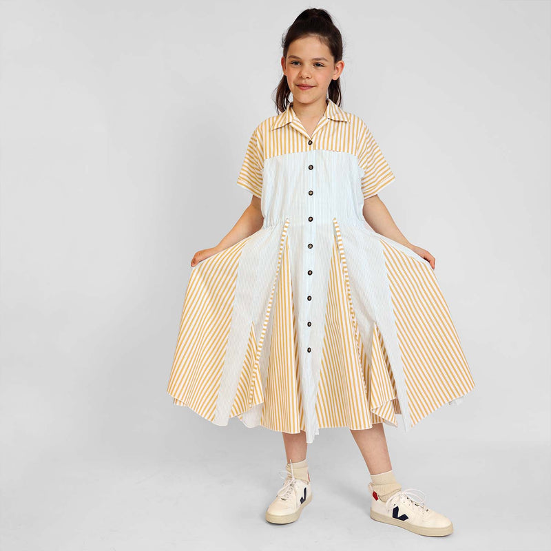 Zero Waste Girls Shirt Dress in Stripes