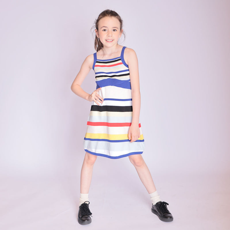 Girls Beach Dress with Bright Stripes