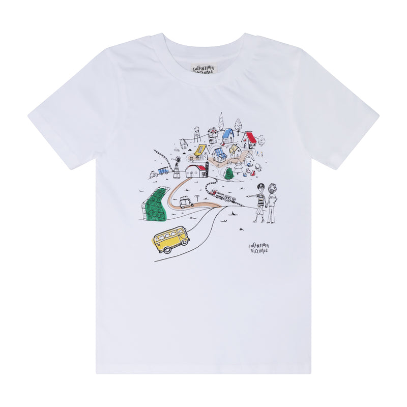 Infographics T-shirt with Printed Village for Kids