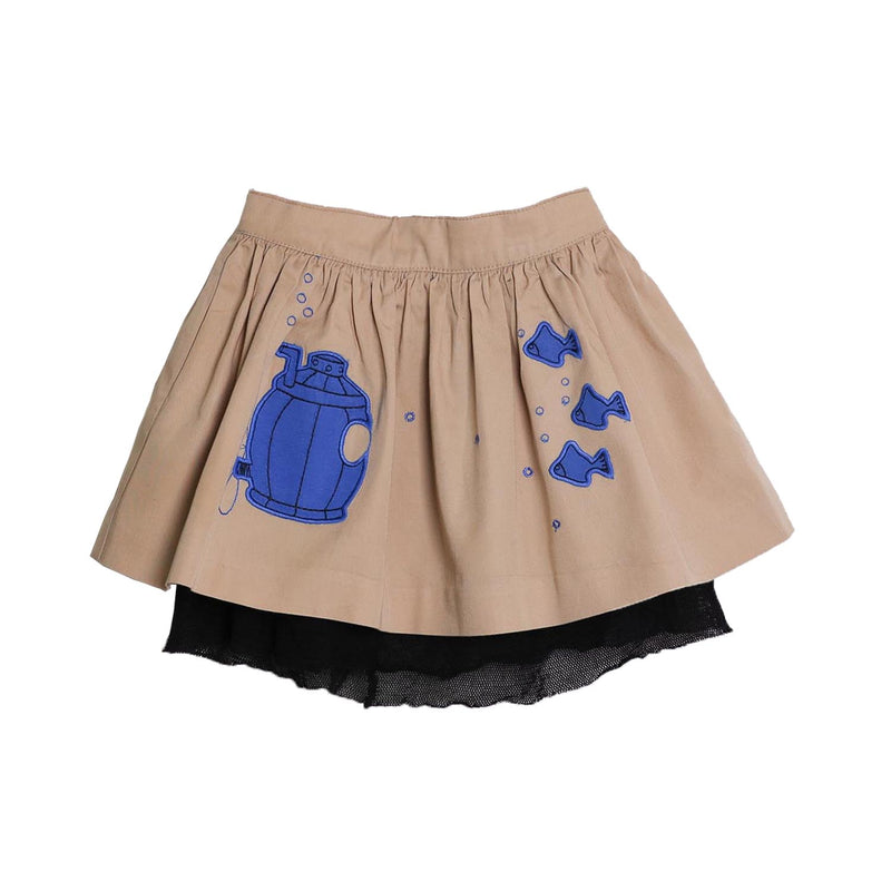 MAGIC MENDING PRELOVED Beige Cotton Skirt with Submarine, 2 years