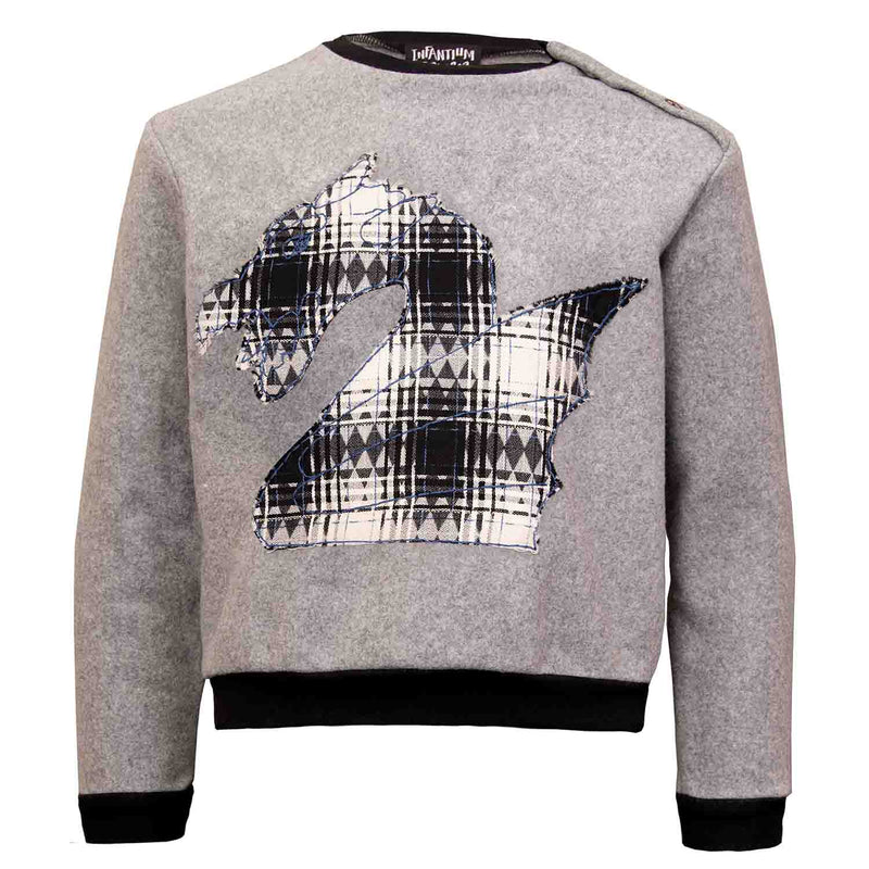 Graues Fleece-Sweatshirt mit Drachenapplikation