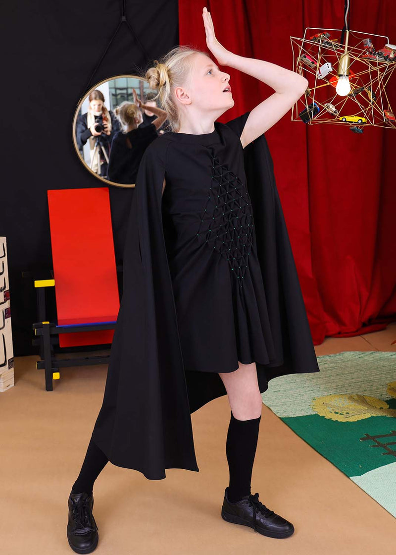 Black Cape Gown with Hand Smock