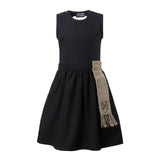 Girls' Black Dress with Cutout Back and Hemp Sash