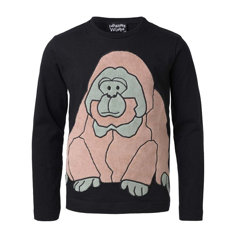 Kids Black Longsleeve Top with Orangutan Application