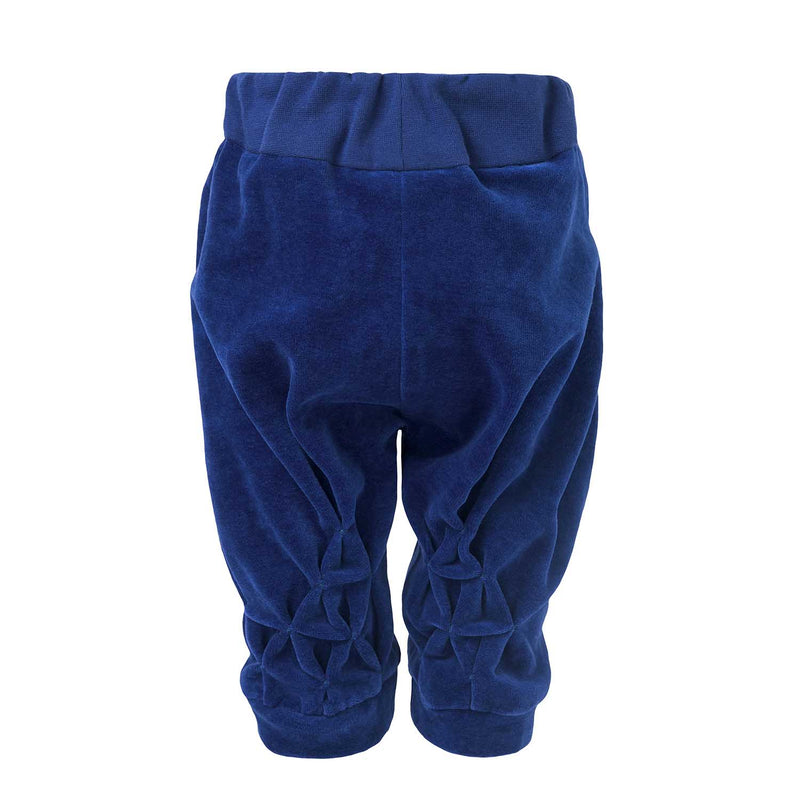 Blue Velvet Baby Pants with Hand Smock