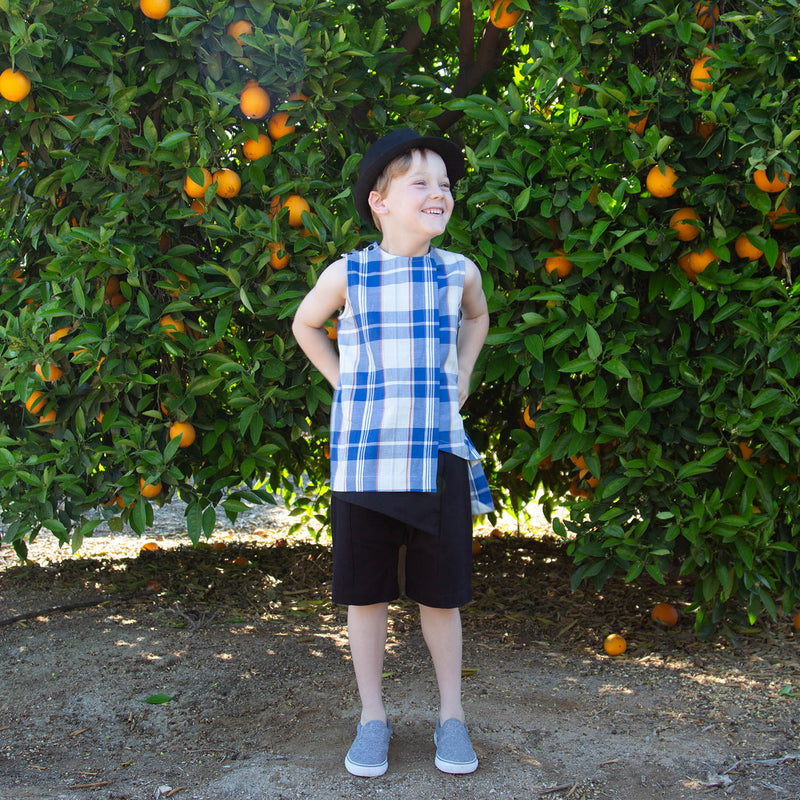 Blue and White Tartan Top For Boys and Girls