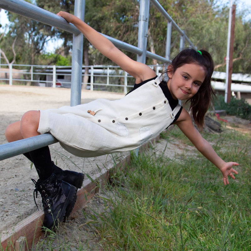 Kids' Cotton Farmer Dungaree in Off-white