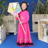 Girls Ball Gown in Pink with Golden Hand Block Print