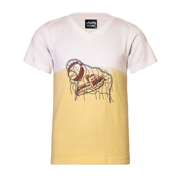 Artisanal T-Shirt Naturally Dyed with Turmeric and Toy Block Print