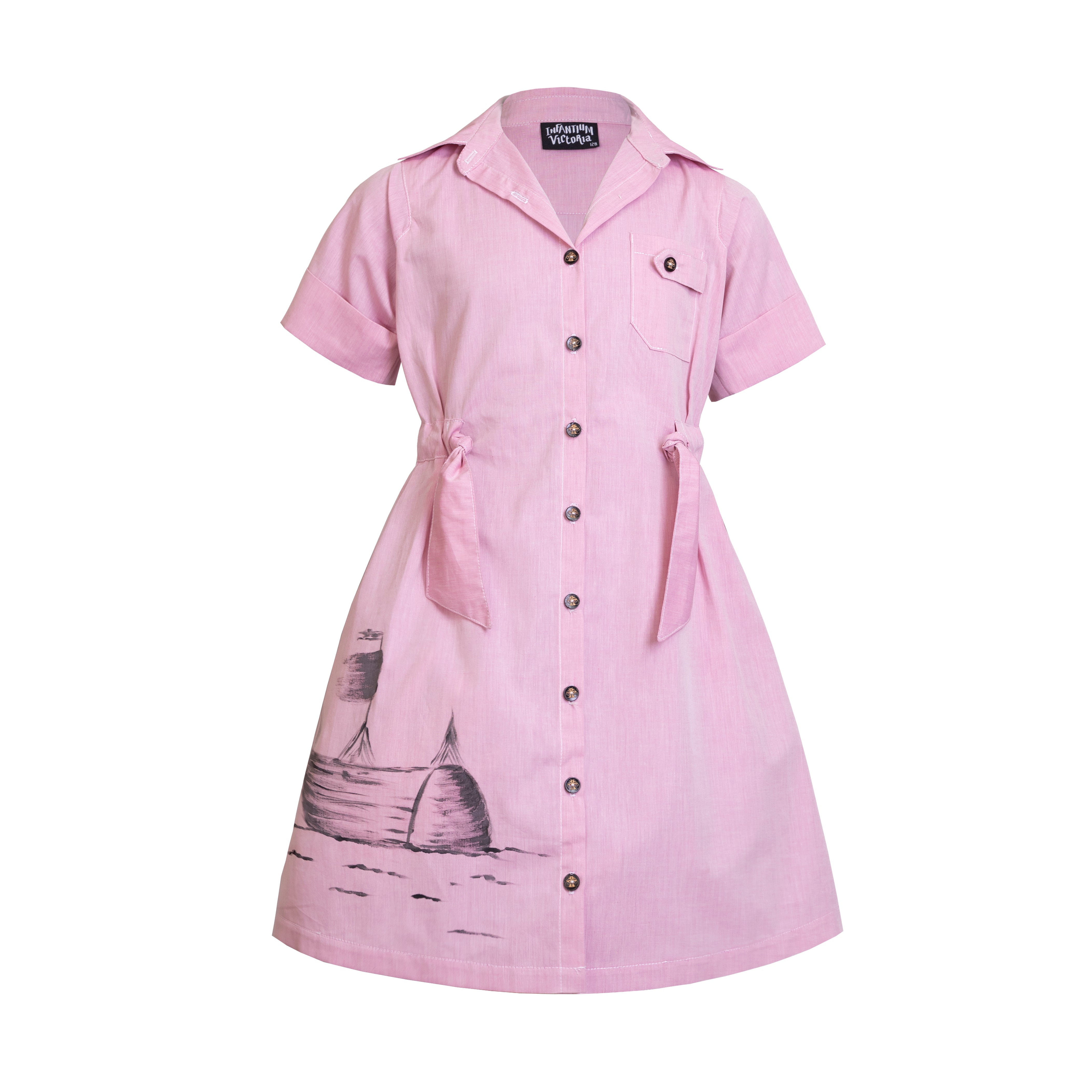 Handbemaltes pinkfarbenes Safari-Kleid für Mädchen Limited Edition, GOTS