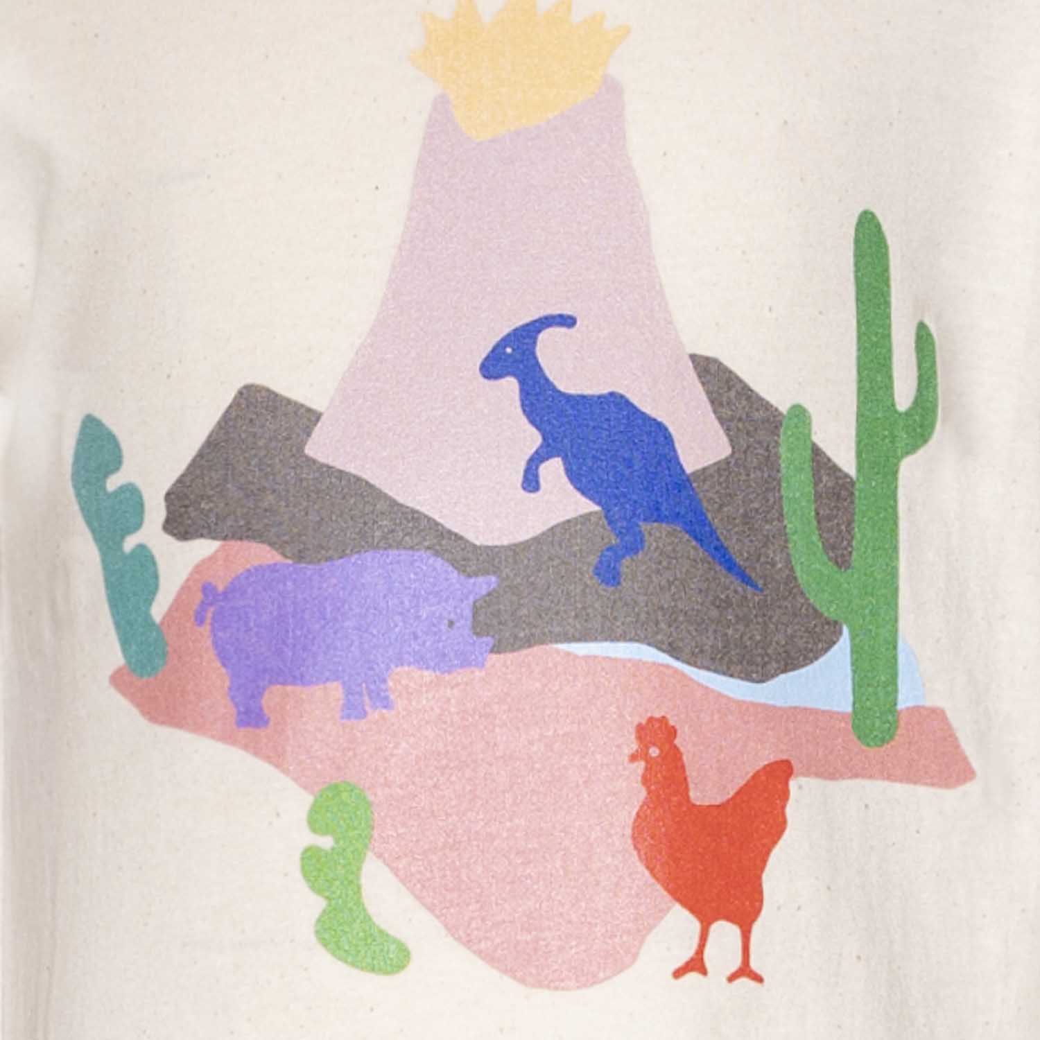 Kids T-Shirt with Volcano and Animals Print